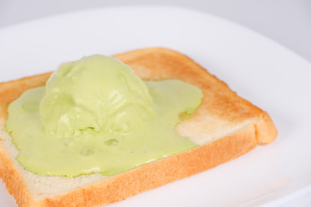 Toast bread with Japanese Green Tea ice creamの写真素材