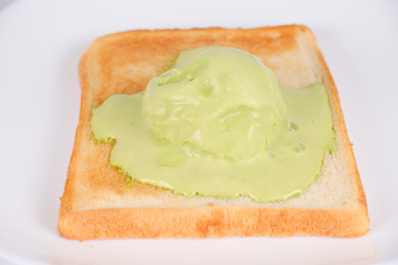 Toast bread with Japanese Green Tea ice creamの写真素材