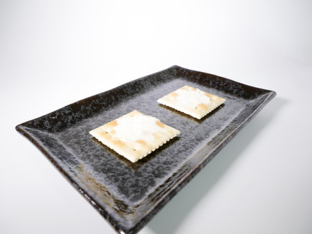 Round crackers with cream cheeseの写真素材