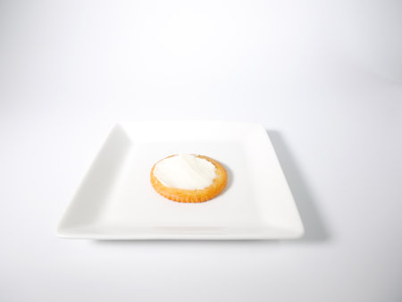 Round crackers with cream cheeseの写真素材