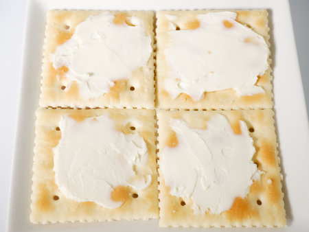 Square cracker with cream cheeseの写真素材