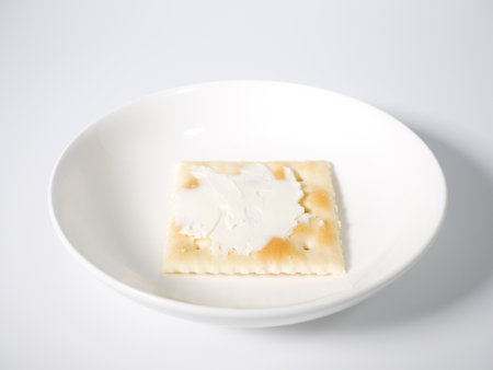 Square cracker with cream cheeseの写真素材