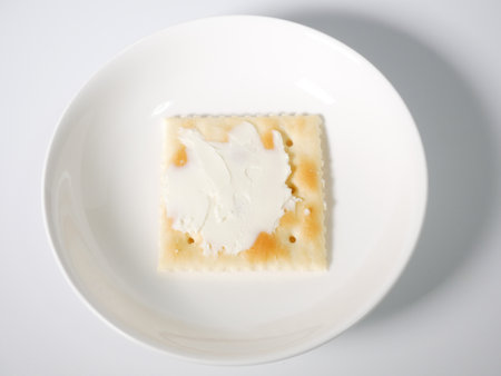 Square cracker with cream cheeseの写真素材