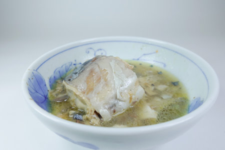 Boiled mackerel, close upの写真素材