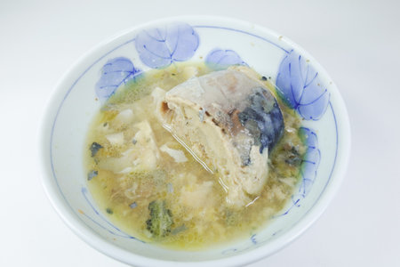 Boiled mackerel, close upの写真素材