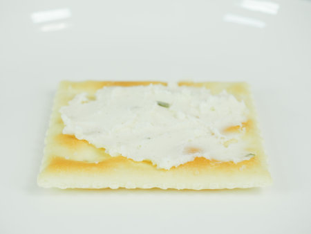Square cracker with herb cheeseの写真素材