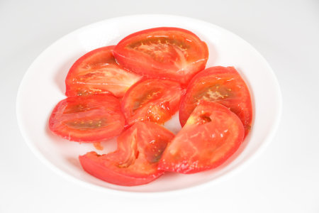 sliced tomato cut upの写真素材
