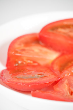 sliced tomato cut upの写真素材