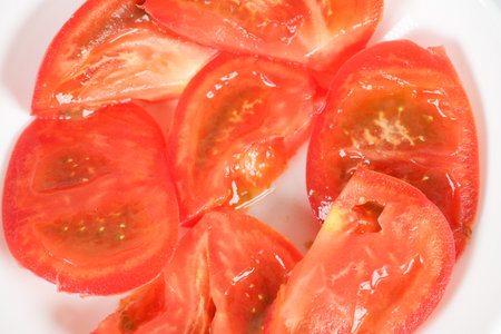 sliced tomato cut upの写真素材