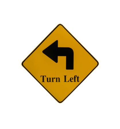 Traffic sign "Turn left". Isolated on the white backgroundの写真素材