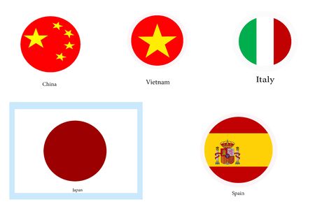National flag China, Italy, Japanese, Vietnam, Spain. Current country There is an epidemic Corona Virus and Kovid-19. The national flags of each country are different According to the geography.の写真素材