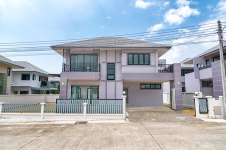 Two storey house with fenceのeditorial素材