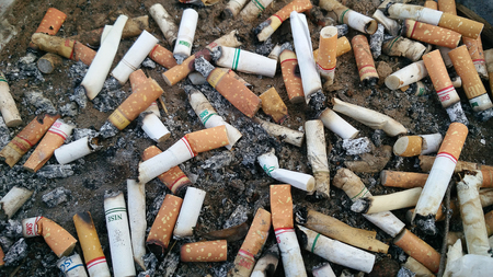 Many cigarette butts on the groundのeditorial素材