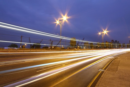 Busy traffic in Hong Kong at nightの写真素材