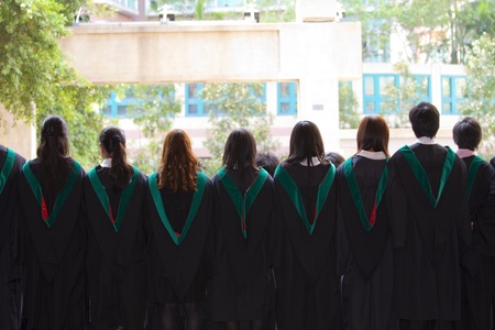 Back of university graduates with their gownsのeditorial素材