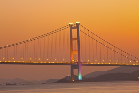 Tsing Ma Bridge at sunsetの写真素材