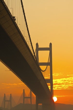 Tsing Ma Bridge at sunset timeの写真素材