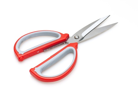 Red scissors isolated on white backgroundの写真素材