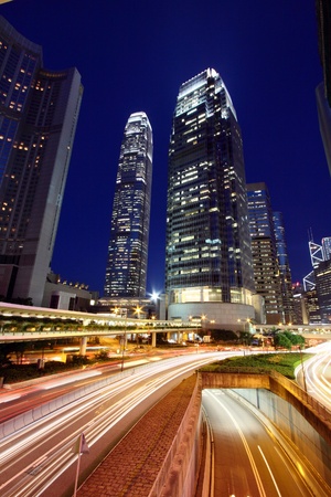 Traffic in city at nightの写真素材