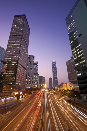 Traffic in Hong Kong downtown at sunset timeの写真素材