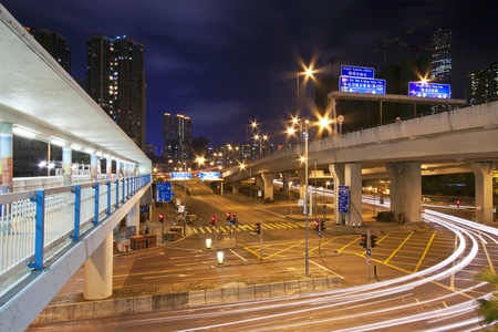 Traffic in city at nightの写真素材