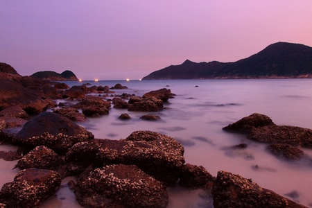 Sunset along the coast. Nature composition under long exposure.の写真素材
