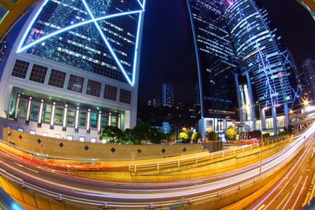 Busy traffic in city at night - Pearl of the East: Hong Kong.の写真素材