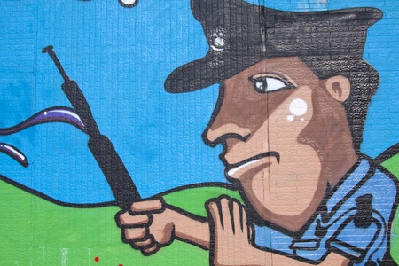 Police graphc on wallのeditorial素材