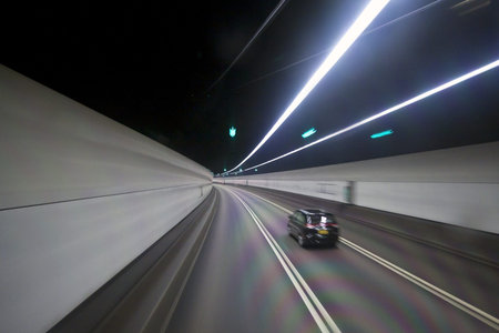 Tunnel and moving cars in Hong Kongのeditorial素材