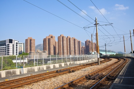 Tuen Mun downtown and railway of light railのeditorial素材