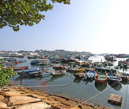 Cheung Chau fishing boats along the coast in Hong Kongのeditorial素材