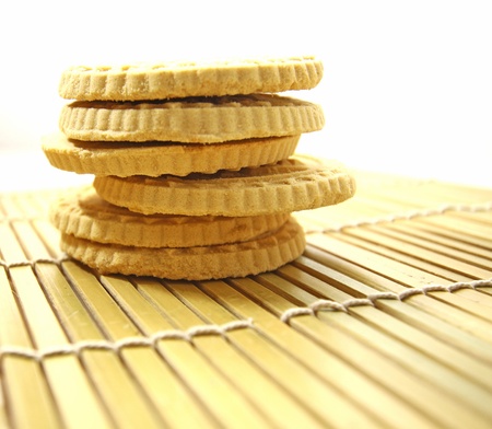 Rice biscuits on bamboo plateの写真素材