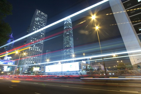 Traffic in Hong Kong at nightの写真素材