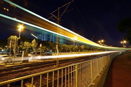Light rail at nightの写真素材