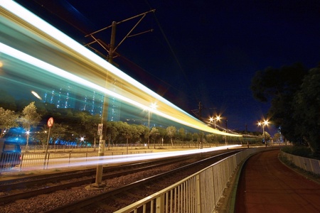Light rail at nightの写真素材