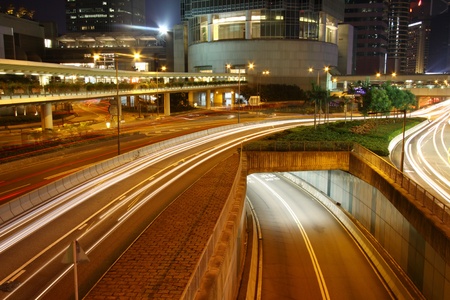Traffic through downtown of Hong Kong at nightのeditorial素材