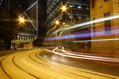 Modern city with night trafficの写真素材