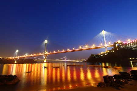 Ting Kau Bridge in Hong Kong at nightの写真素材