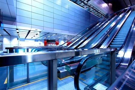 Moving escalator in blurred motionのeditorial素材