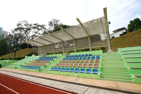 Stadium chairs and running trackのeditorial素材