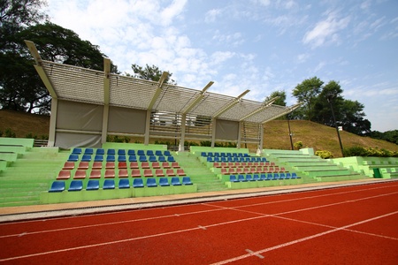 Stadium chairs and running trackのeditorial素材