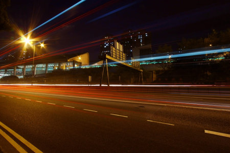 Modern city with night traffic