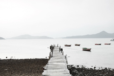 Wooden pier along the coastの写真素材