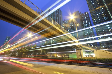 Traffic in Hong Kong downtown at nightの写真素材