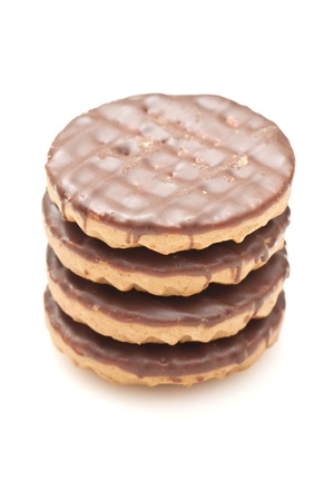 Chocolate biscuits isolated on white backgroundの写真素材