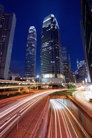 Traffic in Hong Kong at nightのeditorial素材