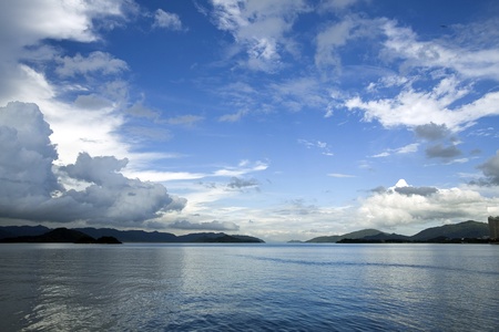 Coastal landscape over the ocean in Hong Kongの写真素材