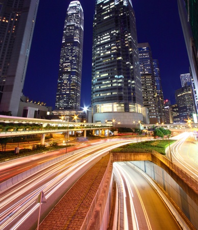 Traffic in Hong Kong at nightのeditorial素材