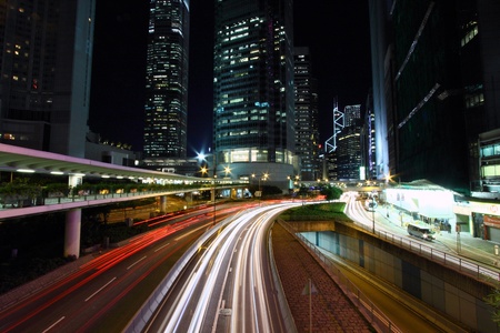 Traffic in Hong Kong at nightのeditorial素材