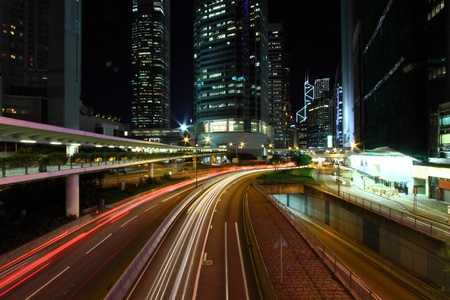 Traffic in Hong Kong at nightのeditorial素材